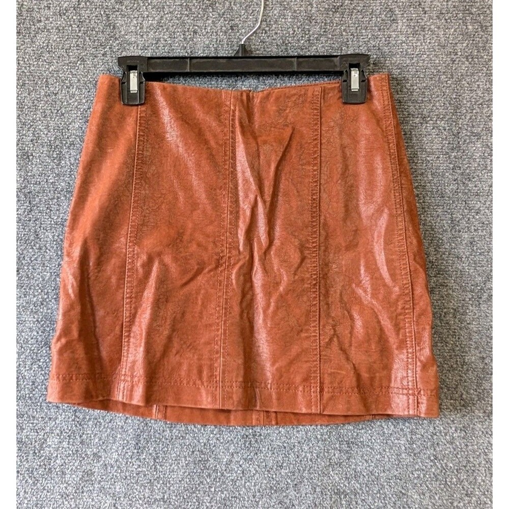 Free People Lined Faux Leather Short Skirt Size 2 Cocoa Brown Grunge